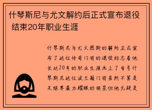什琴斯尼与尤文解约后正式宣布退役 结束20年职业生涯